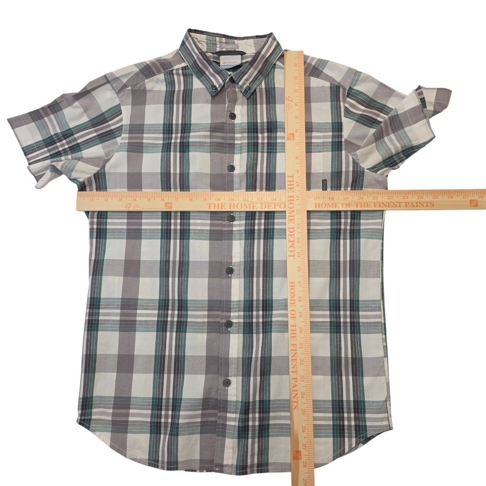 Columbia Mens Plaid Short Sleeve Button Down Shirt Regular Fit Green Gray - Picture 8 of 8